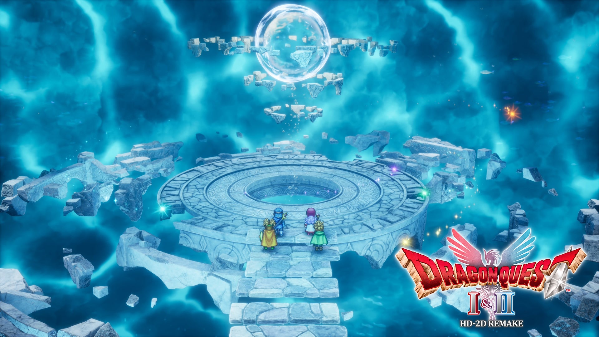 Four party members looking at an orb	