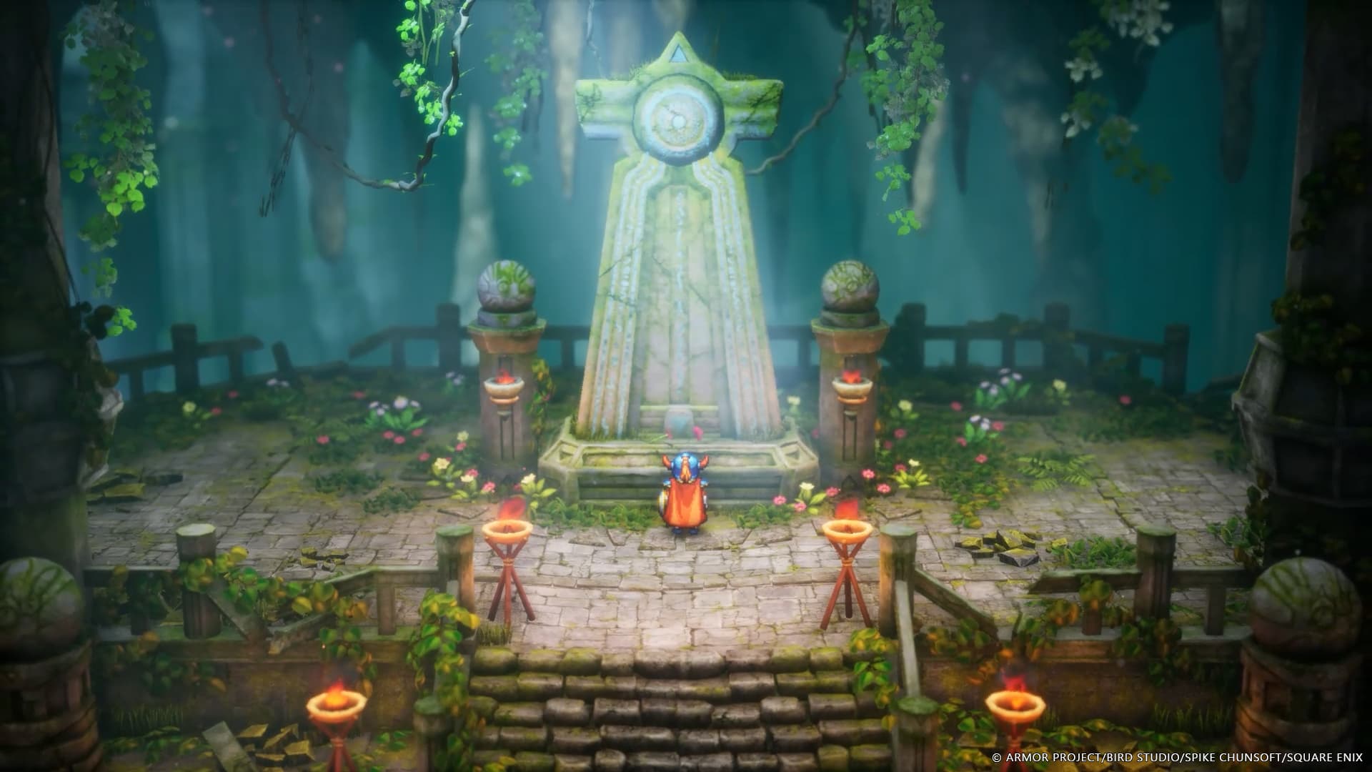 A hero standing in front of a stone structure