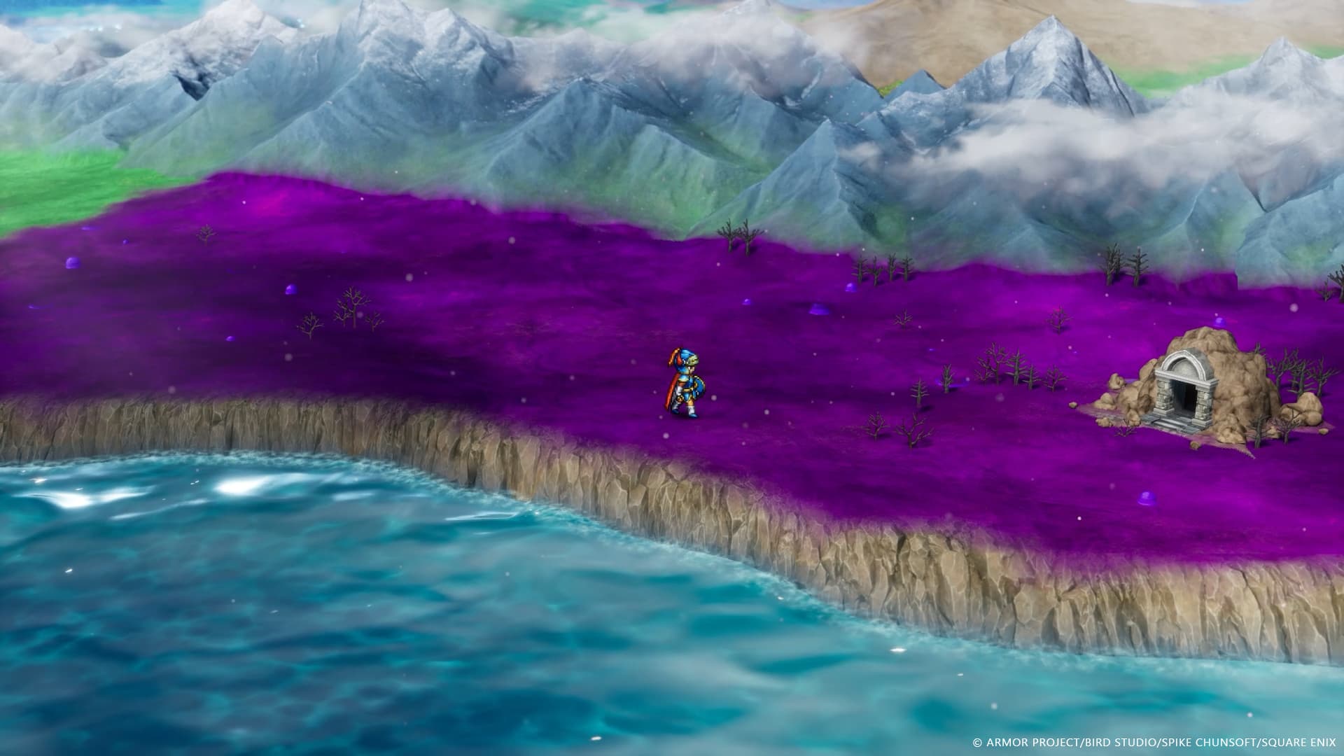 A hero traversing on a poisoned purple land