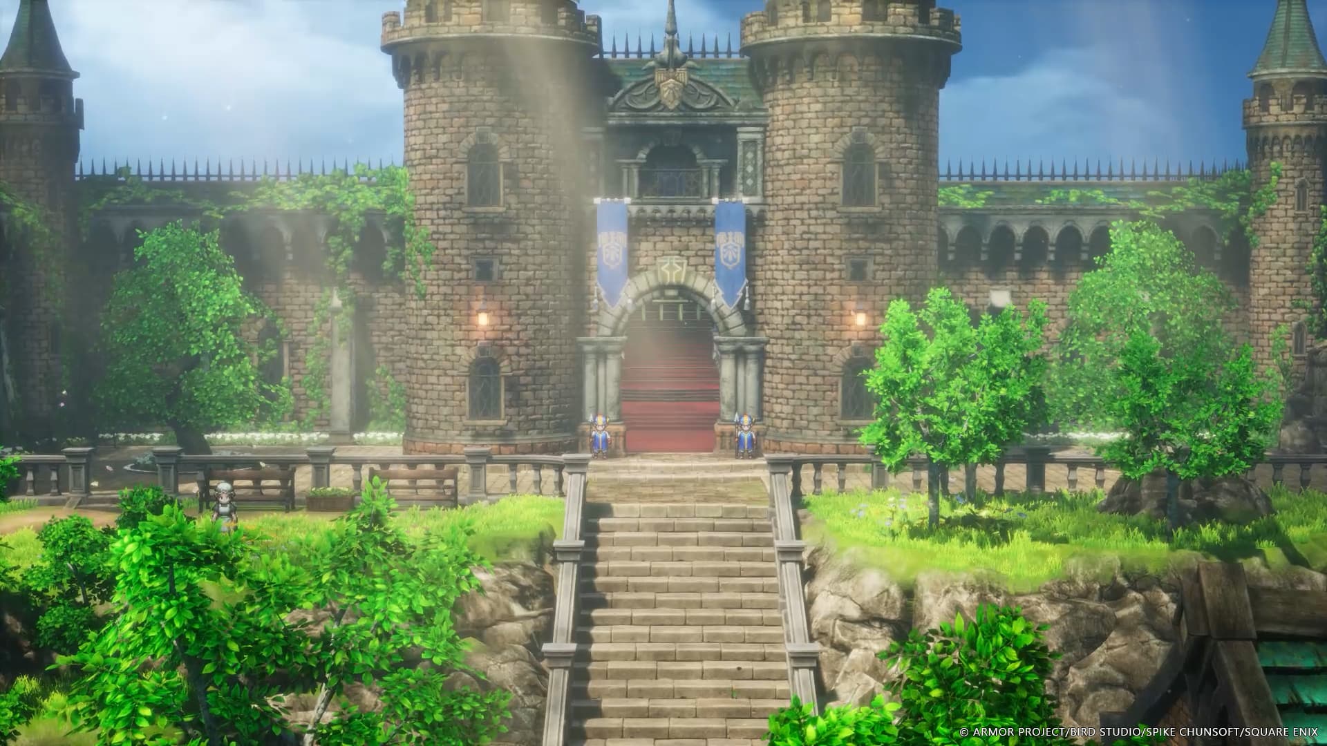A picture of the front of a castle