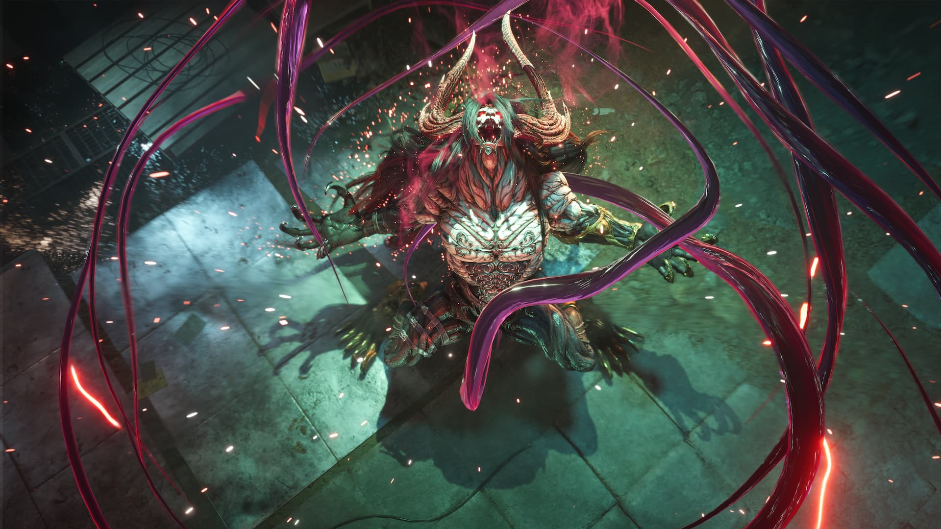 Das Galianische Biest ist von dunkler Energie umgeben und lässt ein mächtiges Brüllen erklingen.