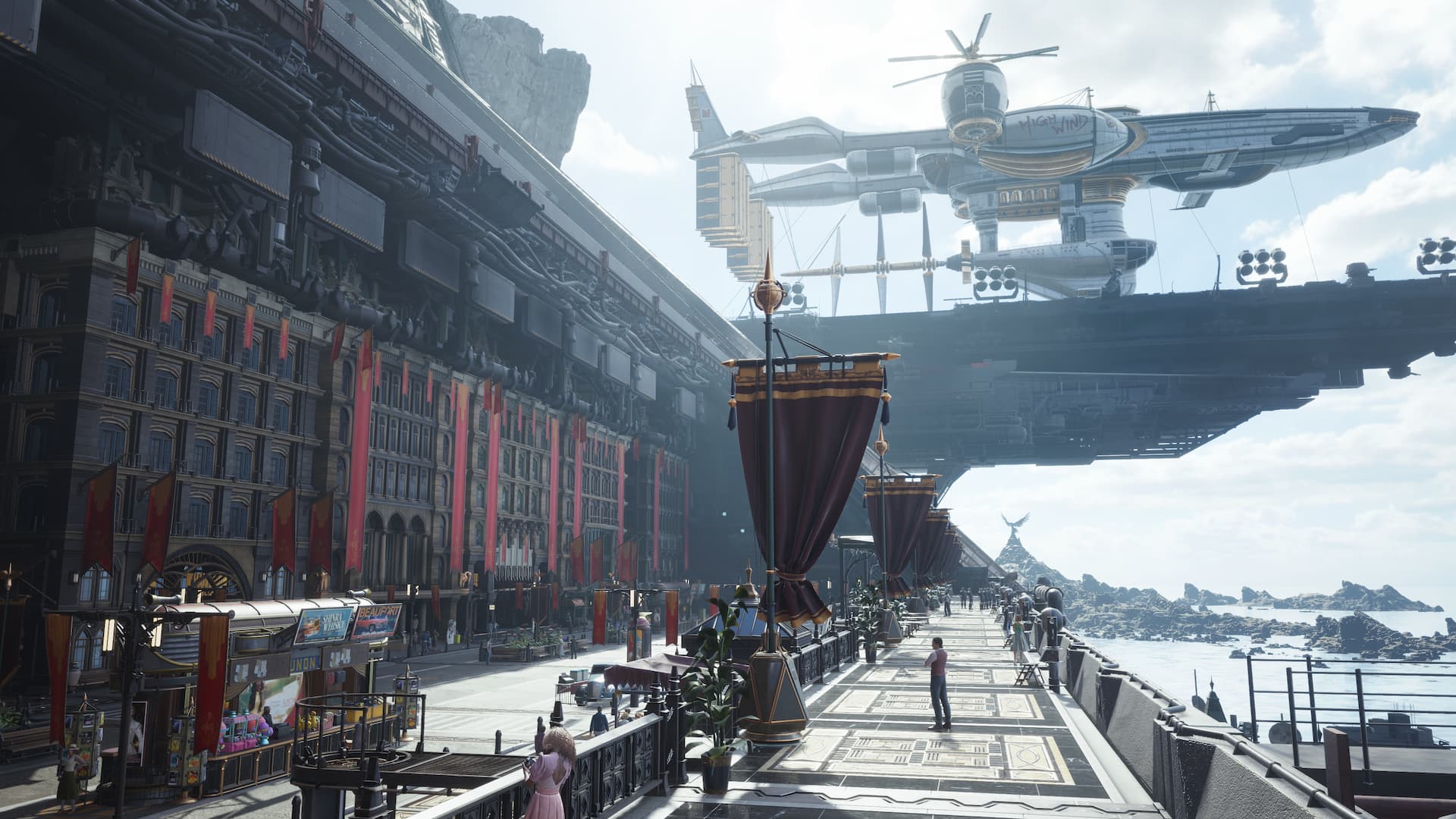 Un'inquadratura della città di Junon, con l'aeronave Highwind in lontananza.