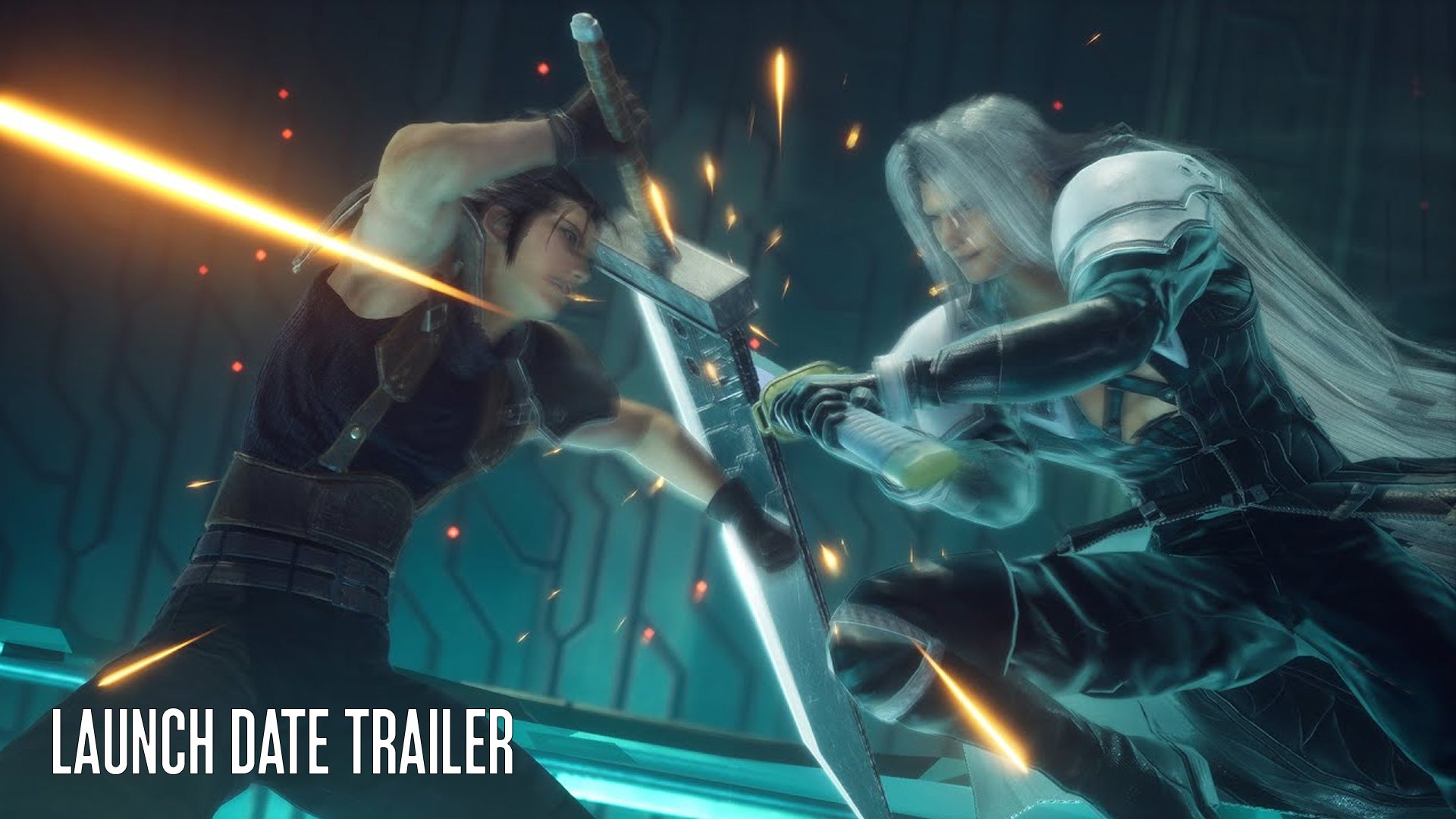 Zac y Sefirot se enfrentan en un intenso duelo de espadas con elementos azules brillantes