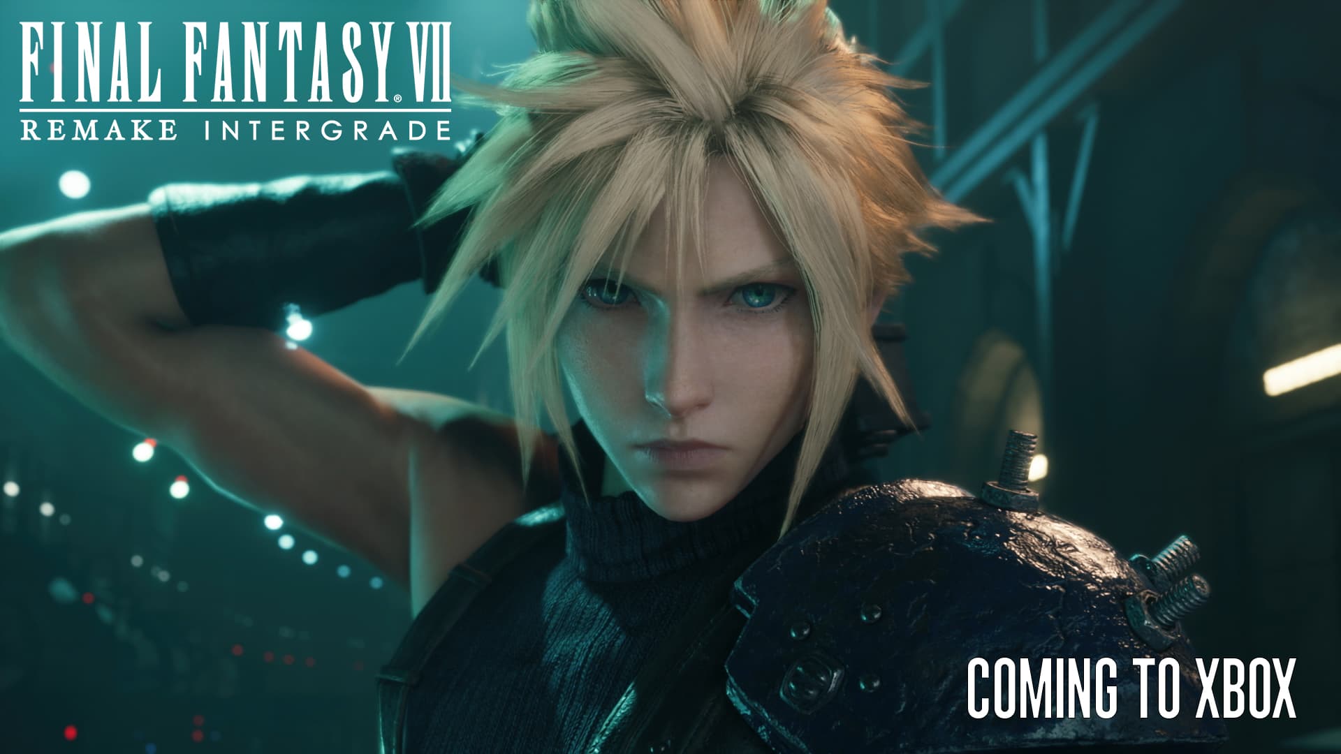 Cloud is shown in a striking close-up, his had reaching to grab his sword.