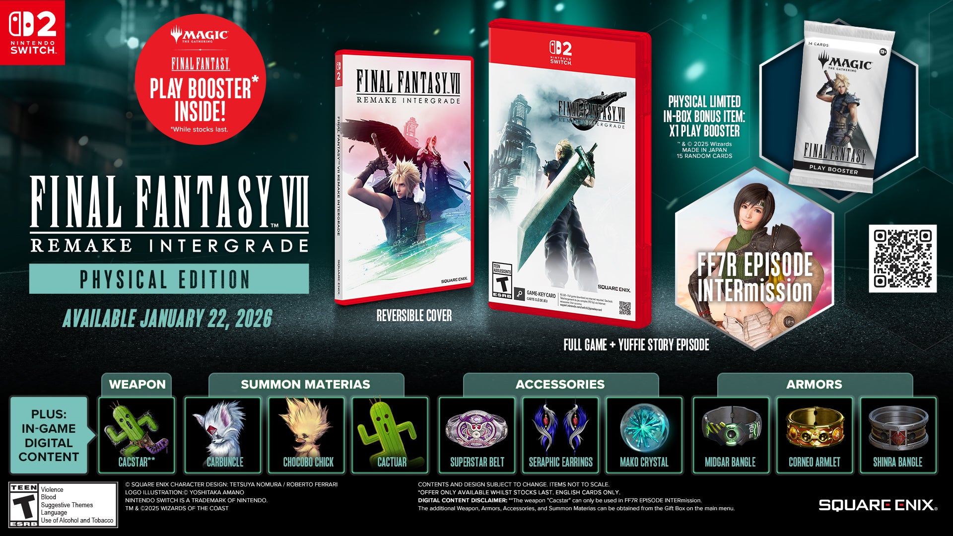 Promo for FF7 Remake Intergrade Physical Edition with game and bonus items.