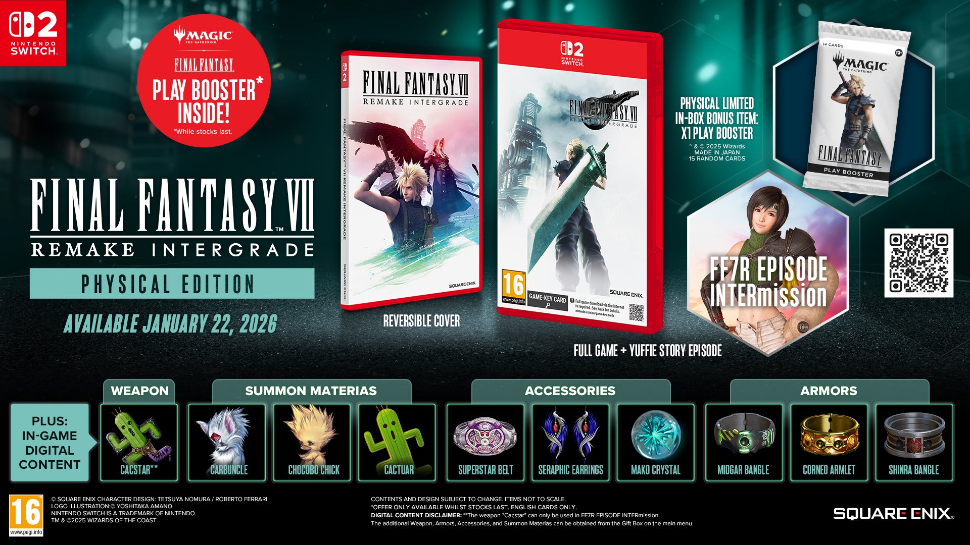 Promo for FF7 Remake Intergrade Physical Edition with game and bonus items.