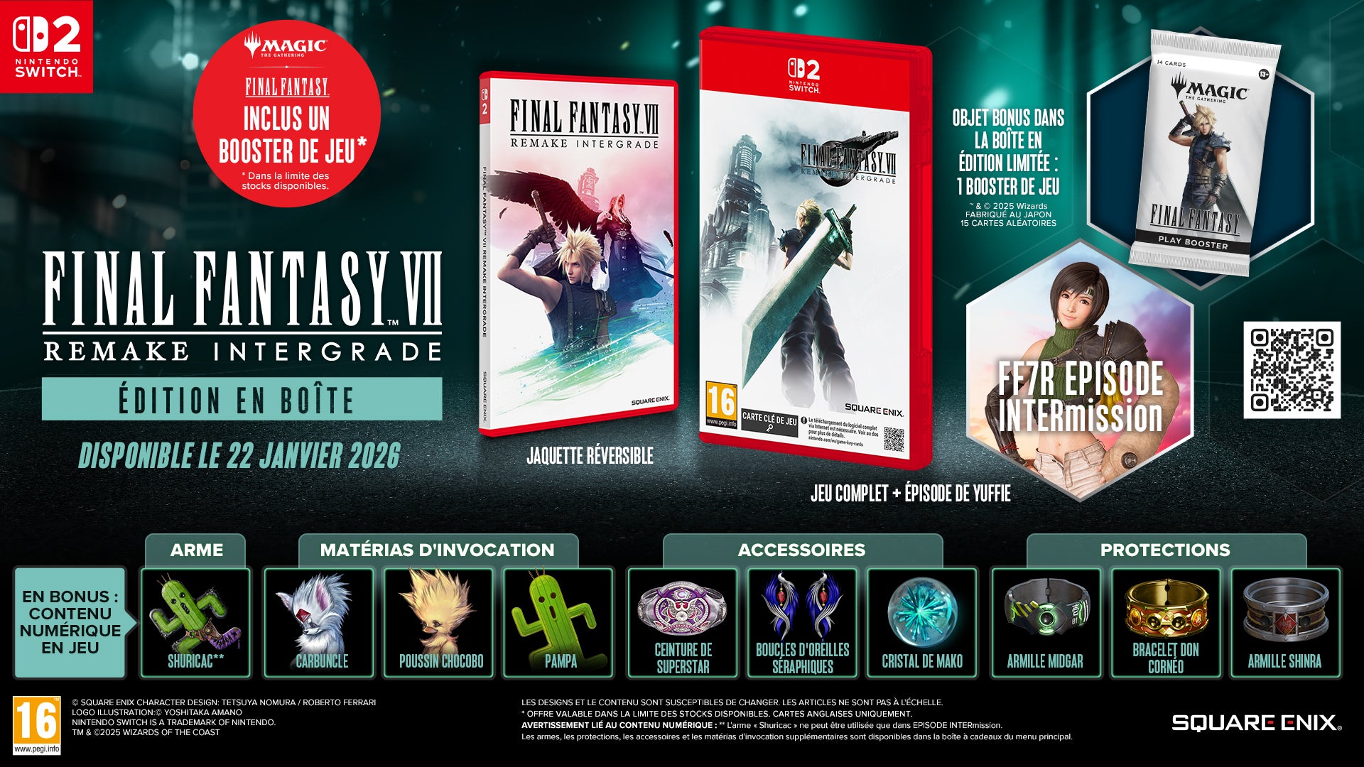 Promo de l'édition en boîte de FF7 Remake Intergrade, avec le jeu et des articles bonus.
