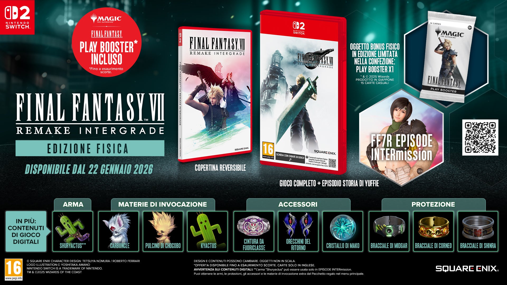 Promo per l'edizione fisica di FF7 Remake Intergrade con gioco e oggetti bonus.