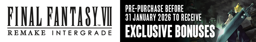 FF7 Remake Intergrade banner showing pre-purchase offer with exclusive bonuses.	