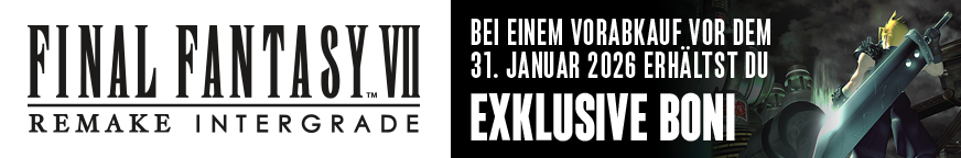Banner von FF7 Remake Intergrade, das ein Vorabkauf-Angebot mit exklusiven Boni zeigt.