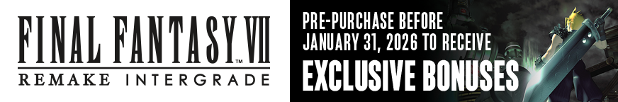 FF7 Remake Intergrade banner showing pre-purchase offer with exclusive bonuses.	
