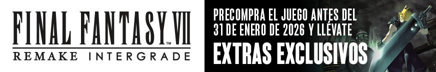 Anuncio de FF7 Remake Intergrade que muestra una oferta de precompra con bonificaciones exclusivas.
