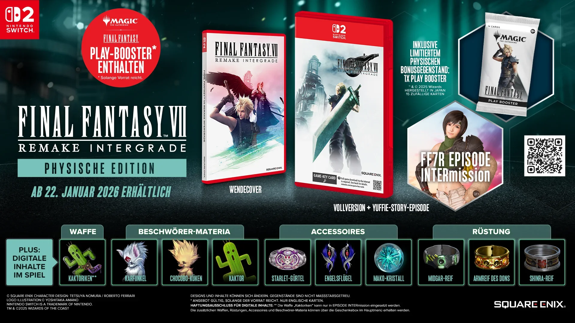Promo für FF7 Remake Intergrade – Physische Edition mit Spiel- und Bonusgegenständen.