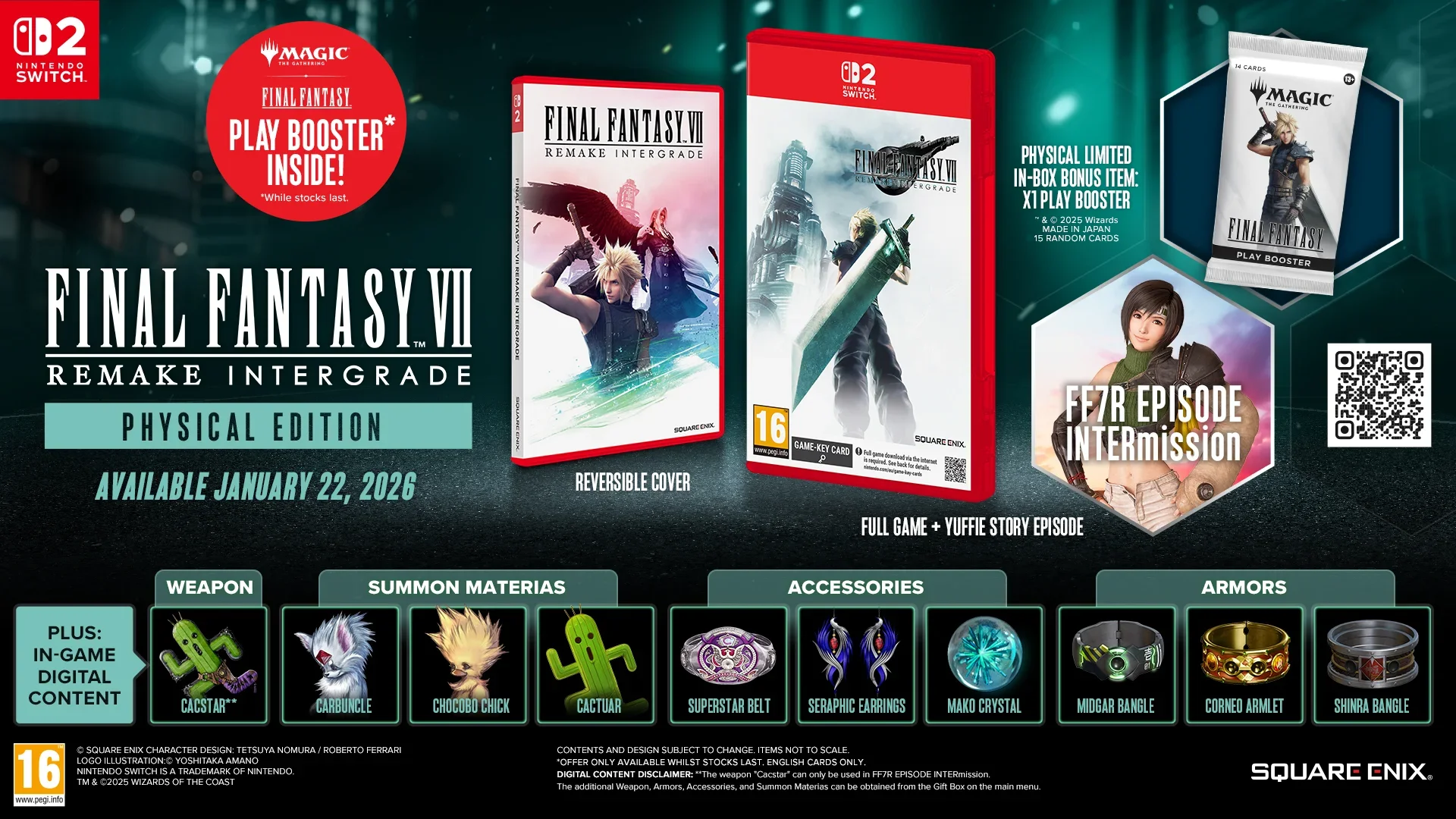 Promo for FF7 Remake Intergrade Physical Edition with game and bonus items.