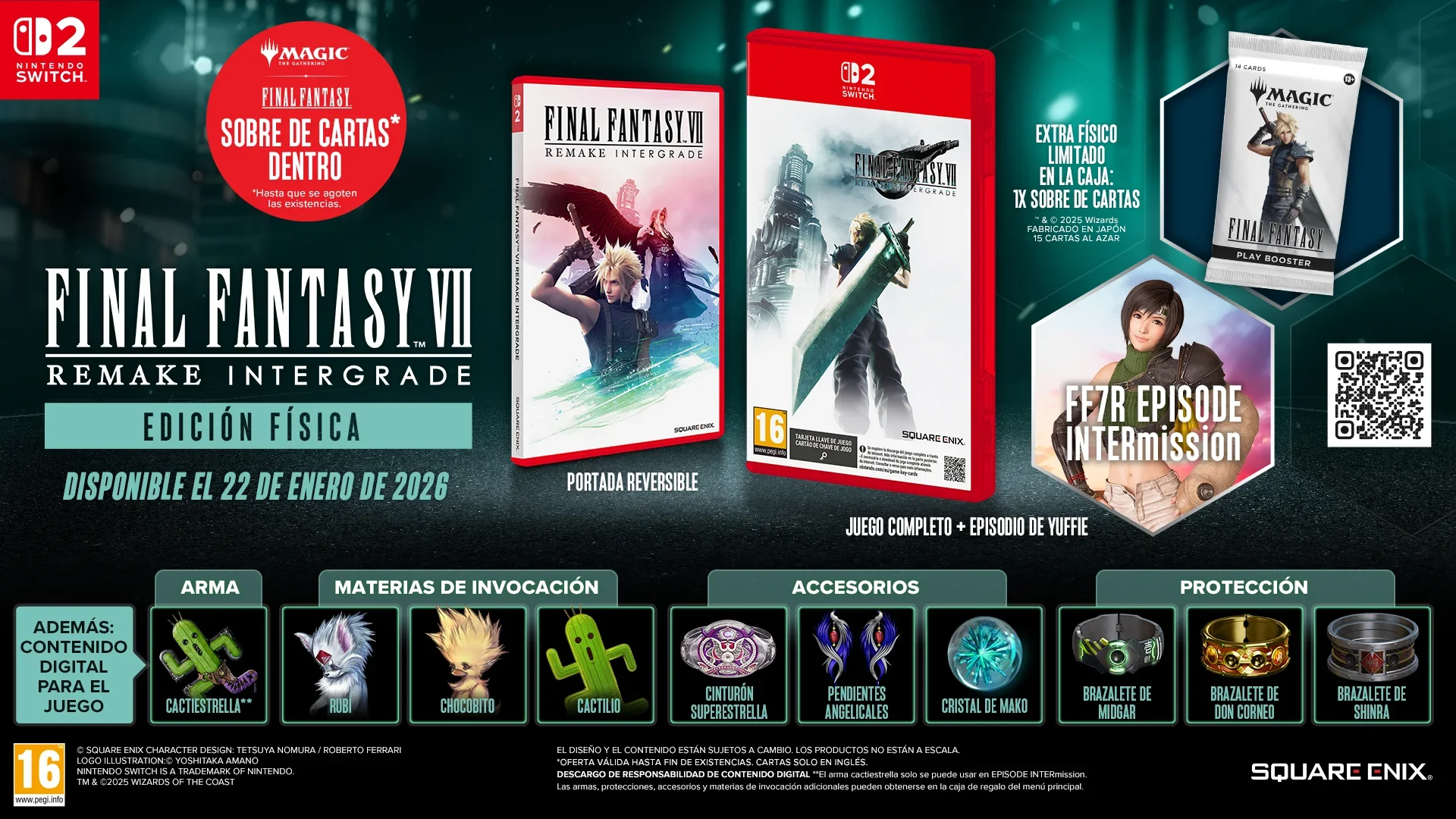 Promoción de la edición física de FF7 Remake Intergrade con el juego y regalos extra.