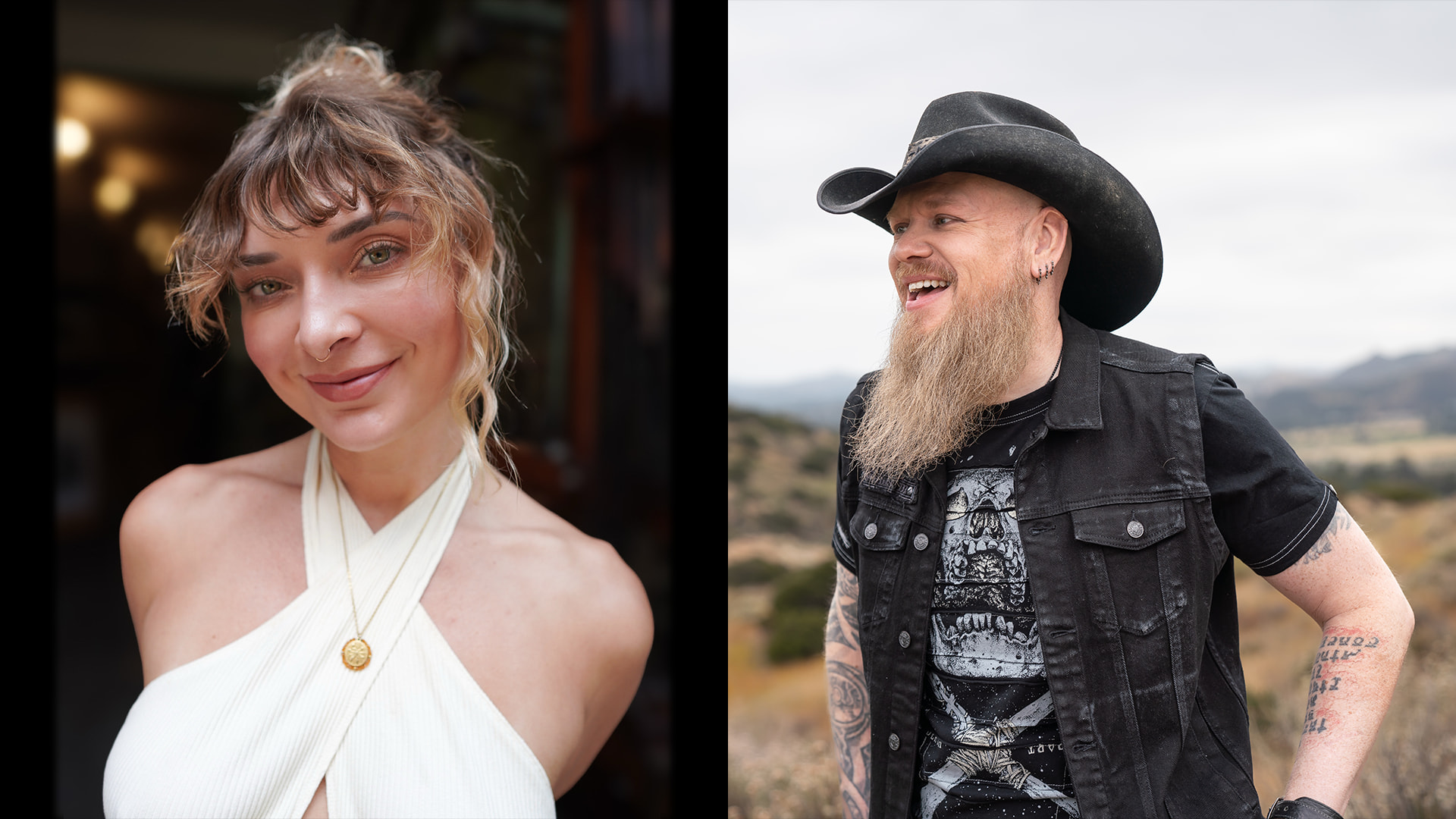 Two photographs side by side of Amanda Achen and Jason Charles Miller.