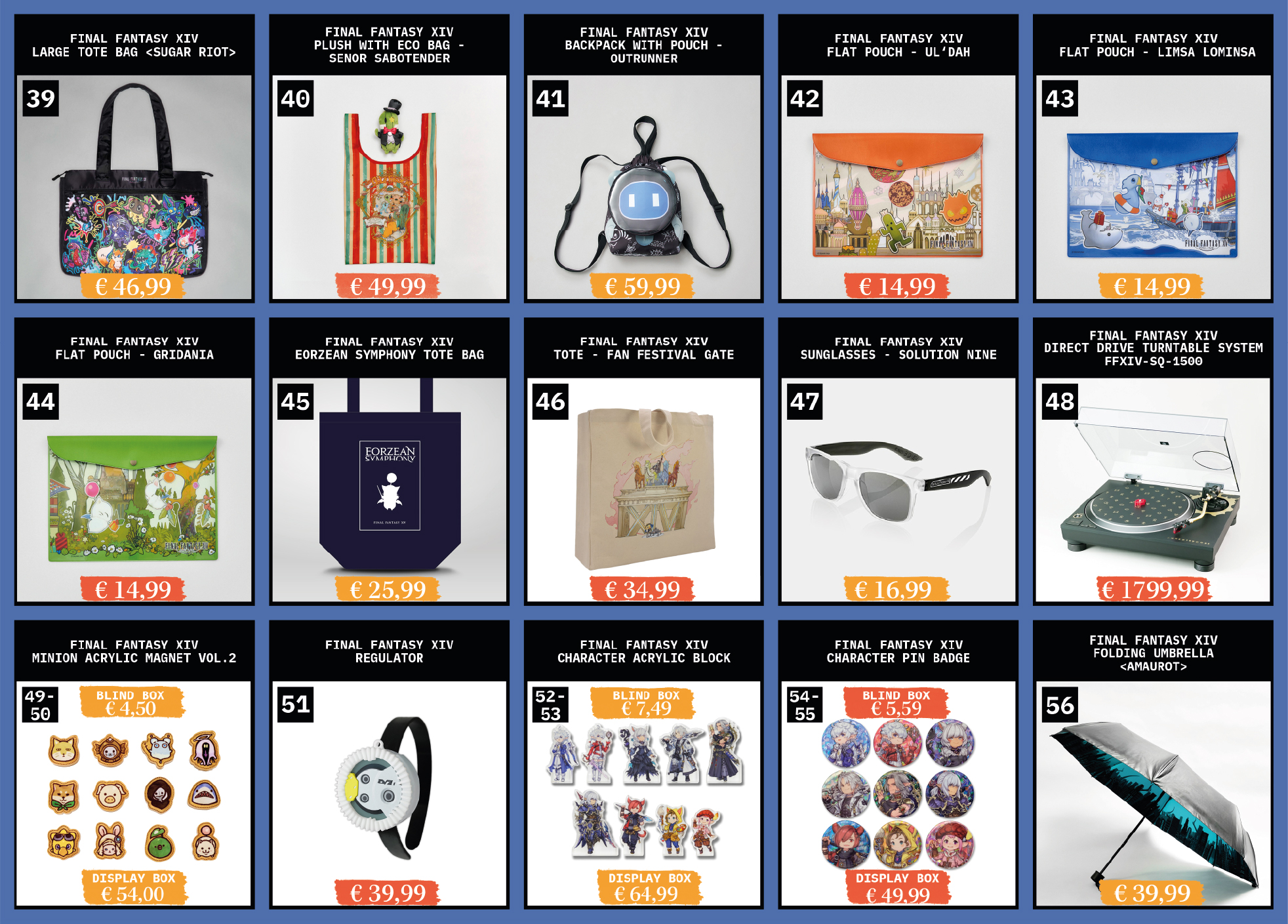 A list of merchandise available at Fan Festival 2026 in Berlin.