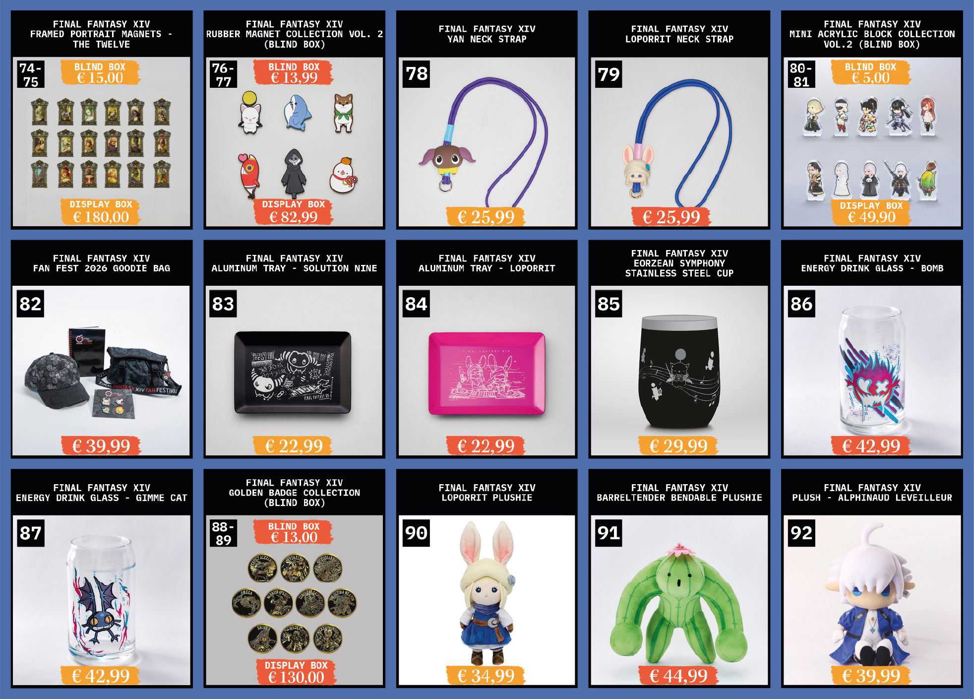 A list of merchandise available at Fan Festival 2026 in Berlin.