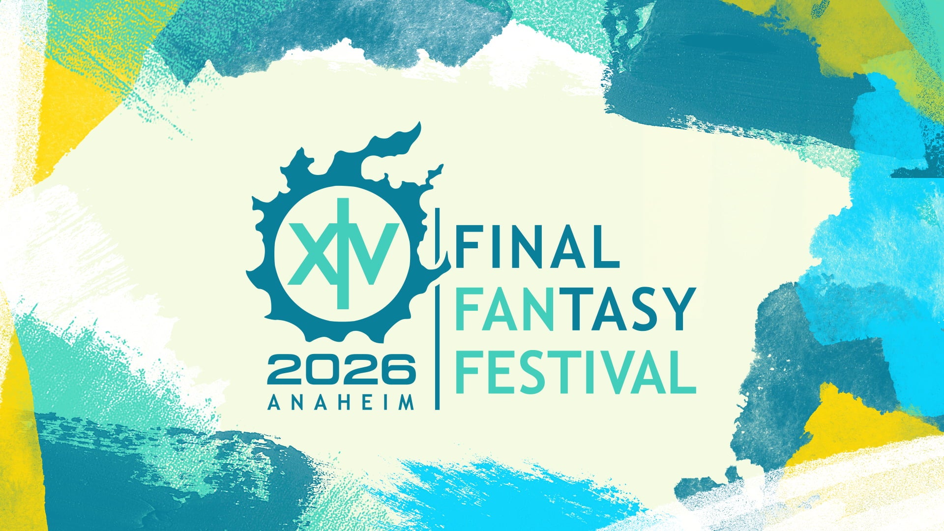 Fan Festival 2026 in Anaheim logo overlayed on bright, colorful brush strokes.