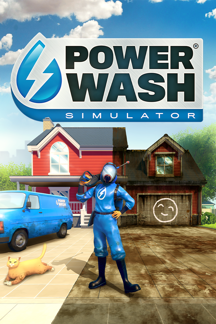 The player stands proudly in front of a house. Half is cleaned, the other half is dirty.